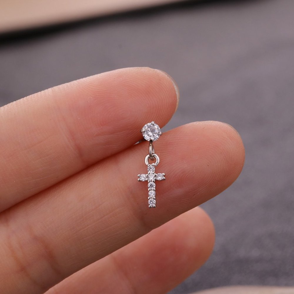 NEW Unisex Pave Cross  Stud Earring